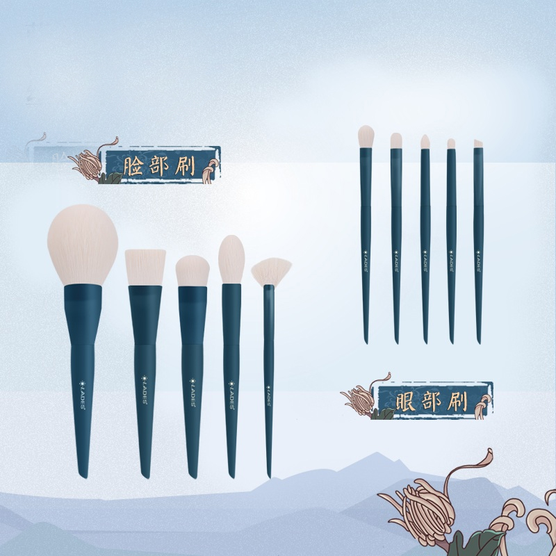 Bộ Cọ Trang Điểm Lades 10 Cây Smoke Blue